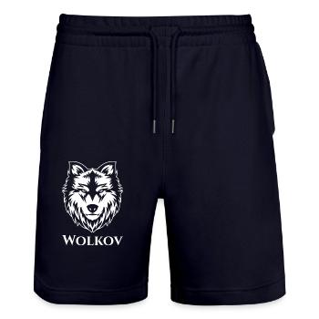 Wolkov Schriftzug - Stanley/Stella Unisex Bio Joggingshorts Trainer  - Dark navy - Vorne - Nik (191cm) & Marisol (170cm)