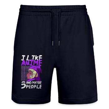 Manga Comic Senpai Girl - Stanley/Stella Trainer Unisex Organic Jogging Shorts - dark navy - Front - Nik (191cm) & Marisol (170cm)