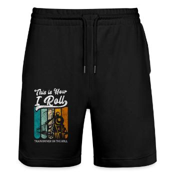 Model Railroad Railroader Nerd Rails - Stanley/Stella Trainer Unisex Organic Jogging Shorts - black - Front - Nik (191cm) & Marisol (170cm)