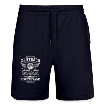 Oldtimer Baujahr 1976 Jahrgang Geburtstag Geschenk - Stanley/Stella Unisex Bio Joggingshorts Trainer  - Dark navy - Vorne - Nik (191cm) & Marisol (170cm)