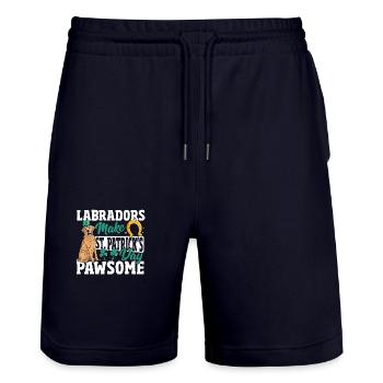 Chemise Labrador Happy St. Patrick’s Day noire - Short de jogging bio TRAINER Stanley/Stella unisexe - marine foncé - Devant - Nik (191cm) & Marisol (170cm)
