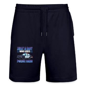 Just a boy who loves police cars - Stanley/Stella Trainer Unisex Organic Jogging Shorts - dark navy - Front - Nik (191cm) & Marisol (170cm)
