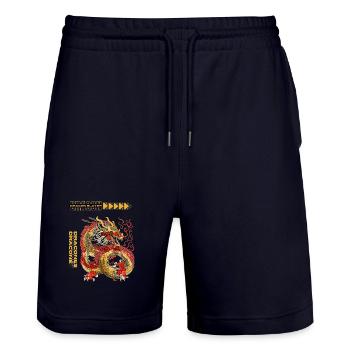Dragon Slayer - Stanley/Stella Trainer Unisex Organic Jogging Shorts - dark navy - Front - Nik (191cm) & Marisol (170cm)