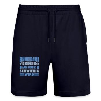 Well Builder Saying We Drill for Gift Idea - Stanley/Stella Trainer Unisex Organic Jogging Shorts - dark navy - Front - Nik (191cm) & Marisol (170cm)
