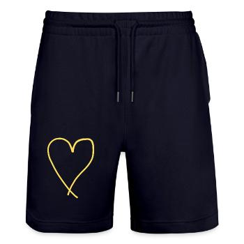Cœur jaune Idée cadeau Jaune Amour Saint-Valentin - Short de jogging bio TRAINER Stanley/Stella unisexe - marine foncé - Devant - Nik (191cm) & Marisol (170cm)