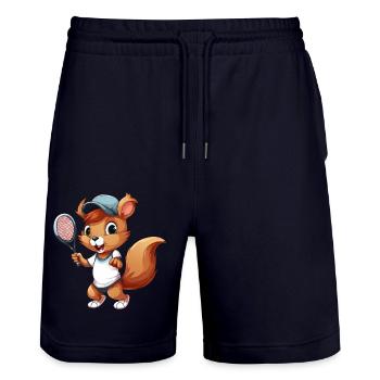 Squirrel Tennis Duo - Funny Comic Fun on - Stanley/Stella Trainer Unisex Organic Jogging Shorts - dark navy - Front - Nik (191cm) & Marisol (170cm)