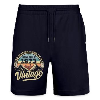 Legendary since November 1973 - Limited Edition 1973 - Stanley/Stella Trainer Unisex Organic Jogging Shorts - dark navy - Front - Nik (191cm) & Marisol (170cm)
