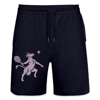 Cow Tennis Balloon Silhouette Minimalist - Stanley/Stella Trainer Unisex Organic Jogging Shorts - dark navy - Front - Nik (191cm) & Marisol (170cm)