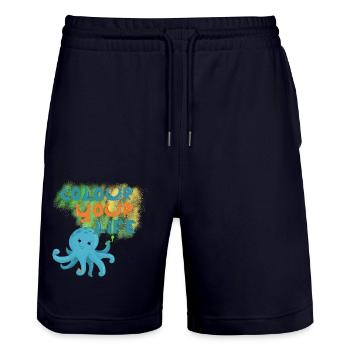 Graffiti Squid - Stanley/Stella Trainer Unisex Organic Jogging Shorts - dark navy - Front - Nik (191cm) & Marisol (170cm)