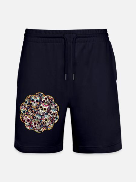 Buntes dekoratives Skullmuster - Stanley/Stella Unisex Bio Joggingshorts Trainer  - Dark navy
