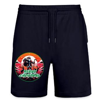 Santa Claus with reindeer on mountain top - Stanley/Stella Trainer Unisex Organic Jogging Shorts - dark navy - Front - Nik (191cm) & Marisol (170cm)