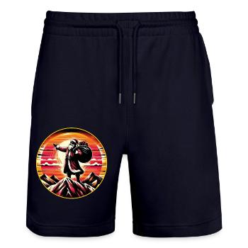 Santa Claus on the top of the mountain Merry Christmas - Stanley/Stella Trainer Unisex Organic Jogging Shorts - dark navy - Front - Nik (191cm) & Marisol (170cm)