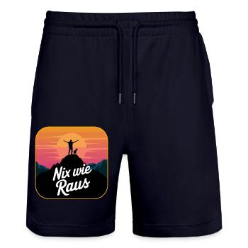 Nix wie raus - Wanderer auf dem Berggipfel - Stanley/Stella Unisex Bio Joggingshorts Trainer  - Dark navy - Vorne - Nik (191cm) & Marisol (170cm)