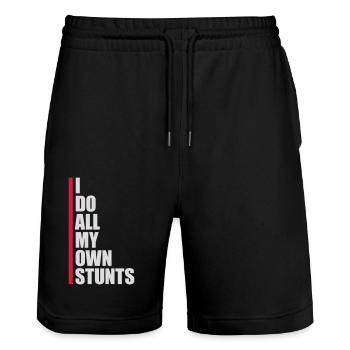 all my own stunts - Stanley/Stella Unisex Bio Joggingshorts Trainer  - Schwarz - Vorne - Nik (191cm) & Marisol (170cm)