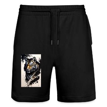 Tiger | Animal | Predator | Roar | King | Asia - Stanley/Stella Trainer Unisex Organic Jogging Shorts - black - Front - Nik (191cm) & Marisol (170cm)