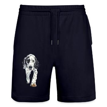Englischer Setter - Stanley/Stella Unisex Bio Joggingshorts Trainer  - Dark navy - Vorne - Nik (191cm) & Marisol (170cm)