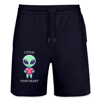 Extraterrestrial Love - Valentine's Hearts in Space - Stanley/Stella Trainer Unisex Organic Jogging Shorts - dark navy - Front - Nik (191cm) & Marisol (170cm)