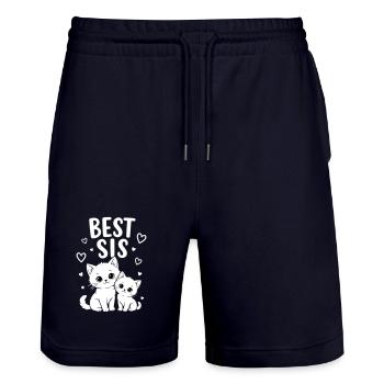 Beste Schwester Katzen Schwestern Best Sis Katze - Stanley/Stella Unisex Bio Joggingshorts Trainer  - Dark navy - Vorne - Nik (191cm) & Marisol (170cm)