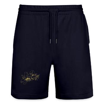 Illustrierte Designs Grüne Pracht mit Ginster - Stanley/Stella Unisex Bio Joggingshorts Trainer  - Dark navy - Vorne - Nik (191cm) & Marisol (170cm)