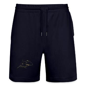 Illustrated designs with hammerhead shark - Stanley/Stella Trainer Unisex Organic Jogging Shorts - dark navy - Front - Nik (191cm) & Marisol (170cm)
