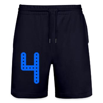 4 YEARS. 4th ANNIVERSARY. BIRTHDAY 4 YEARS. 4 - Stanley/Stella Trainer Unisex Organic Jogging Shorts - dark navy - Front - Nik (191cm) & Marisol (170cm)