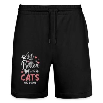 Chats, Animal De Compagnie, Miaou - Short de jogging bio TRAINER Stanley/Stella unisexe - noir - Devant - Nik (191cm) & Marisol (170cm)