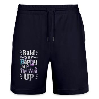bald bald head plate man problem - Stanley/Stella Trainer Unisex Organic Jogging Shorts - dark navy - Front - Nik (191cm) & Marisol (170cm)