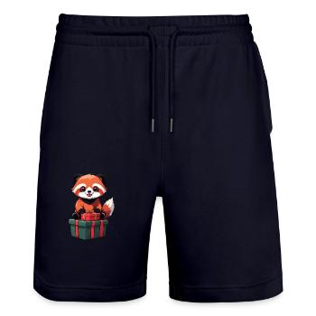 Cute red panda celebrating Christmas. - Stanley/Stella Trainer Unisex Organic Jogging Shorts - dark navy - Front - Nik (191cm) & Marisol (170cm)