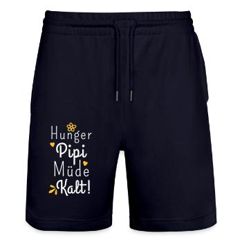 Hunger Pipi Müde Kalt - Lustiger Spruch Frauen - Stanley/Stella Unisex Bio Joggingshorts Trainer  - Dark navy - Vorne - Nik (191cm) & Marisol (170cm)