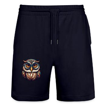 Lustige bunte Eule - Stanley/Stella Unisex Bio Joggingshorts Trainer  - Dark navy - Vorne - Nik (191cm) & Marisol (170cm)