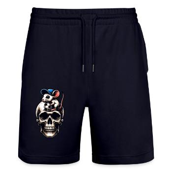 Skull Maus und Fussball lustiges Fussballmotiv - Stanley/Stella Unisex Bio Joggingshorts Trainer  - Dark navy - Vorne - Nik (191cm) & Marisol (170cm)