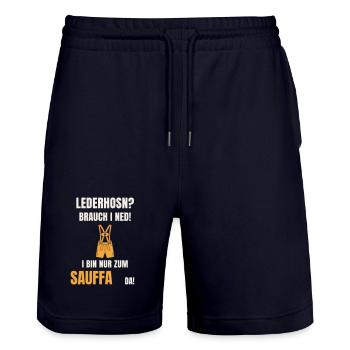 Lederhosn Brauch i ned - Sauffa Spruch Tracht - Stanley/Stella Unisex Bio Joggingshorts Trainer  - Dark navy - Vorne - Nik (191cm) & Marisol (170cm)