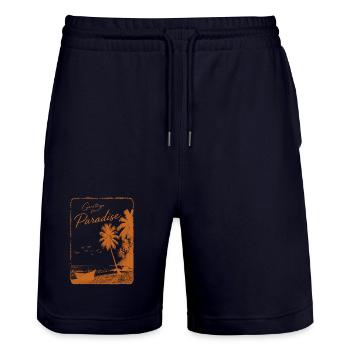 Grüße aus dem Paradies - Stanley/Stella Unisex Bio Joggingshorts Trainer  - Dark navy - Vorne - Nik (191cm) & Marisol (170cm)