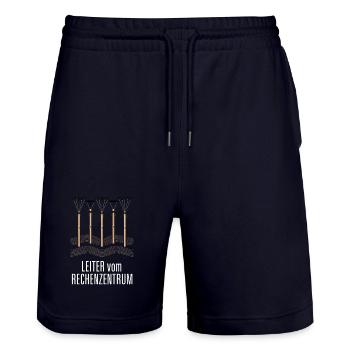 Leiter vom Rechenzentrum Gartenoutfit Gartenarbeit - Stanley/Stella Unisex Bio Joggingshorts Trainer  - Dark navy - Vorne - Nik (191cm) & Marisol (170cm)