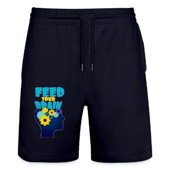 Feed your brain - füttere Dein Gehirn - Stanley/Stella Trainer Unisex Organic Jogging Shorts - dark navy - Front - Nik (191cm) & Marisol (170cm)