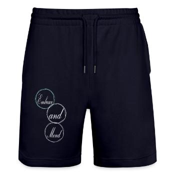 inner healing helping hand healing quotes - Stanley/Stella Trainer Unisex Organic Jogging Shorts - dark navy - Front - Nik (191cm) & Marisol (170cm)