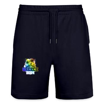 Greece 2024 Holiday Palm Trees Multicolored - Stanley/Stella Trainer Unisex Organic Jogging Shorts - dark navy - Front - Nik (191cm) & Marisol (170cm)