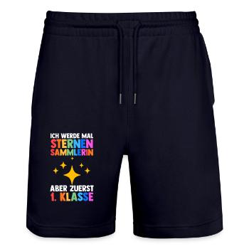 Daycare Leavers First Grade School Enrollment Schoolchild - Stanley/Stella Trainer Unisex Organic Jogging Shorts - dark navy - Front - Nik (191cm) & Marisol (170cm)