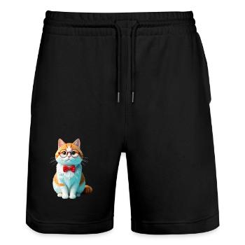 Amoureux des chats avec des lunettes et des animaux avec nœud papillon design - Short de jogging bio TRAINER Stanley/Stella unisexe - noir - Devant - Nik (191cm) & Marisol (170cm)