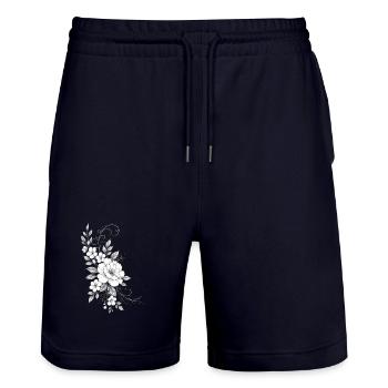 Schwarz-weiße lineare Blüten - Stanley/Stella Unisex Bio Joggingshorts Trainer  - Dark navy - Vorne - Nik (191cm) & Marisol (170cm)