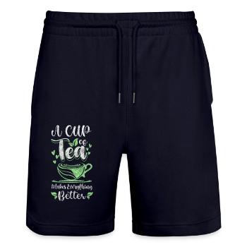 Tea Lover Recreation Herbal Teapot - Stanley/Stella Trainer Unisex Organic Jogging Shorts - dark navy - Front - Nik (191cm) & Marisol (170cm)