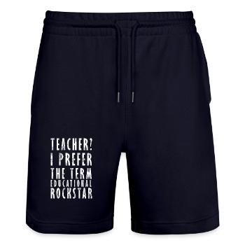 Teacher Rock Star - Lustiges Lehrer Design - Stanley/Stella Unisex Bio Joggingshorts Trainer  - Dark navy - Vorne - Nik (191cm) & Marisol (170cm)