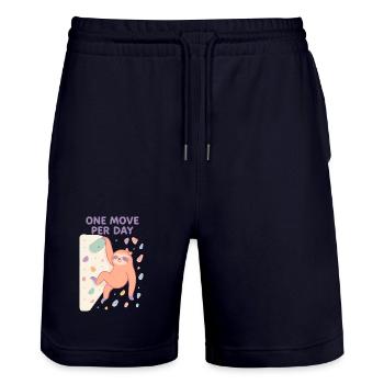 Faultier Bouldern: One Move Per Day Design - Stanley/Stella Unisex Bio Joggingshorts Trainer  - Dark navy - Vorne - Nik (191cm) & Marisol (170cm)