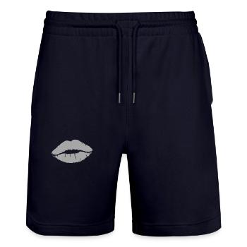 Grey Kiss - Stanley/Stella Trainer Unisex Organic Jogging Shorts - dark navy - Front - Nik (191cm) & Marisol (170cm)