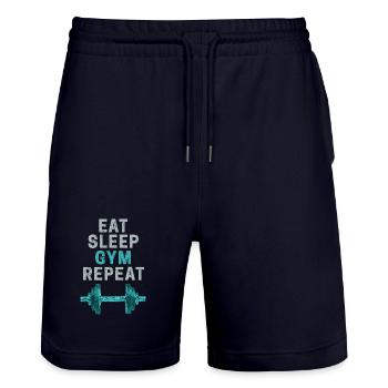 Eat Sleep Gym Repeat Fitnessstudio Bodybuilder - Stanley/Stella Unisex Bio Joggingshorts Trainer  - Dark navy - Vorne - Nik (191cm) & Marisol (170cm)