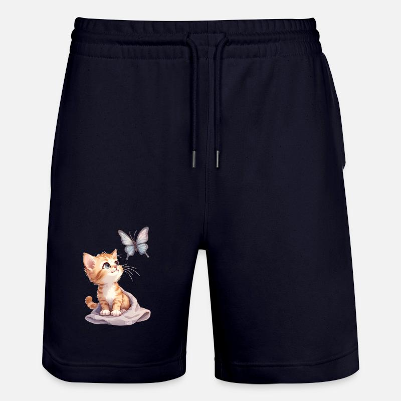 Kawaii Curious Chatten et Papillon 🐱🦋 - Short de jogging bio TRAINER Stanley/Stella unisexe - marine foncé