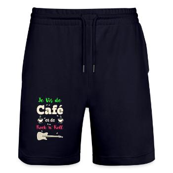 Coffee & Rock 'n' Roll - Stanley/Stella Trainer Unisex Organic Jogging Shorts - dark navy - Front - Nik (191cm) & Marisol (170cm)