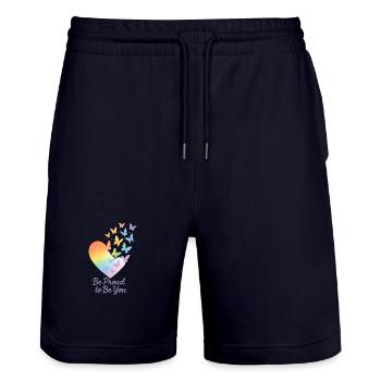 Be Proud to Be You – Regenbogen-Herz mit Message - Stanley/Stella Unisex Bio Joggingshorts Trainer  - Dark navy - Vorne - Nik (191cm) & Marisol (170cm)