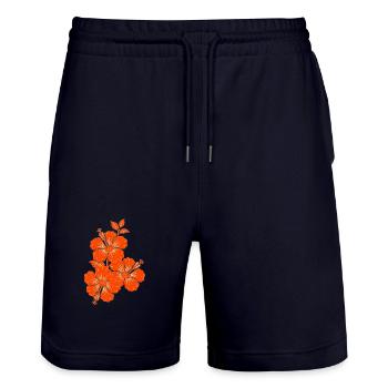 Orange Hibiskus Triple Flower Silhouette - Stanley/Stella Unisex Bio Joggingshorts Trainer  - Dark navy - Vorne - Nik (191cm) & Marisol (170cm)