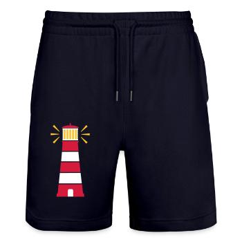lighthouse - Stanley/Stella Trainer Unisex Organic Jogging Shorts - dark navy - Front - Nik (191cm) & Marisol (170cm)